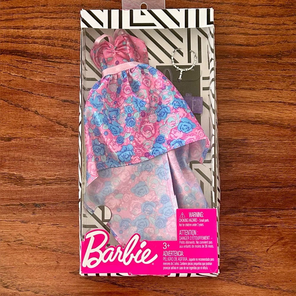 Barbie High-Low Floral Dress Fashion Pack Outfit Pink Blue Roses NIB
